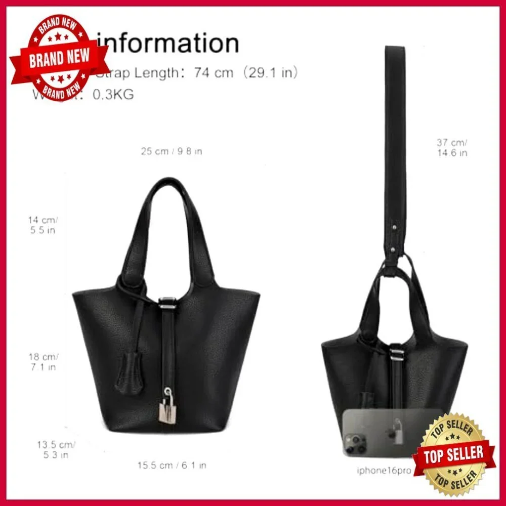 Vegan Leather Bucket Bag with Detachable Small Purse and Shoulder Strap